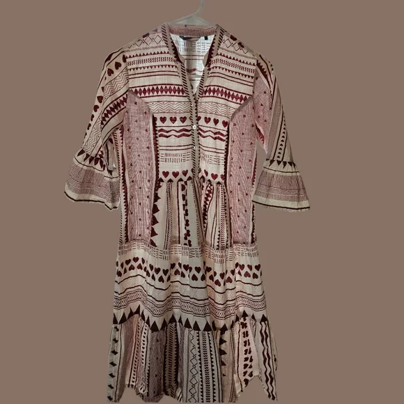 Akkriti 100% Cotton Boho Block Print Midi Dress S Cottagecore Tiered India - Picture 4 of 5